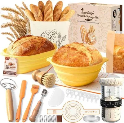 Produktbild von Brotkörbe aus Silikon, oval und rund, Gärkörbe für Brot, komplettes Set mit Zubehör für Anfänger und erfahrene Bäcker