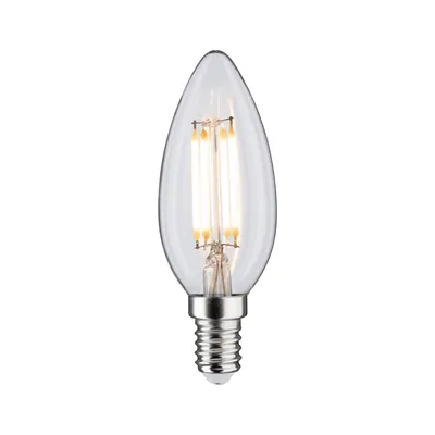 A clear, studio shot of a single LED filament light bulb against a white background.