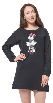 Produktbild von Disney Minnie Mouse Nachthemd für Damen - Schlafshirt Pyjama Langarm Oberteil Schwarz M