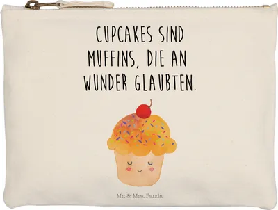 Produktbild von Mr. & Mrs. Panda Pouch Cupcake Größe M - Weiß - Geschenk, Küche Deko, kosmetiktäschchen, Spruch, Muffin, Motivation Sprüche, Kulturtasche, beauty case, Cupcakes, Lustige