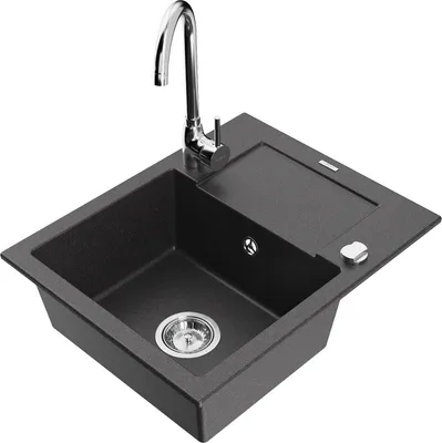 Produktbild von Mexen Enzo 1 Becken-Granitspüle mit Abtropffläche und Mischbatterie Telma, Schwarz gesprenkelt - 6506-76-670200-00