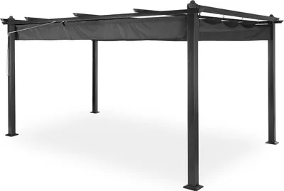 Produktbild von Blumfeldt Pavillon 3x4m, Rostfreier Metall-Pavillon mit Einziehbarem Dach, Pavillon Wasserdicht, Stabil & Winterfest, Langlebige Pergola Freistehend, Gartenpavillon mit UV-Schutz & Aluminium-Rahmen