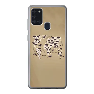 Produktbild von MuchoWow® Handyhülle Schutzhülle Hülle für Samsung Galaxy A21s Weltkarte - Tiere - Braun Silikon Softcase Handy Hülle - Hartschale