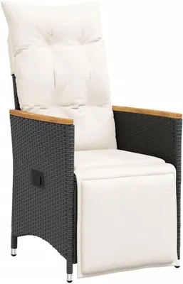 Produktbild von Verstellbarer Gartensessel aus schwarzem Poly-Rattan, 56x59x92 cm, mit cremeweißen Kissen und UV-beständigem Stahlrahmen für Balkon, Terrasse und Garten