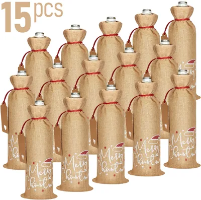 Produktbild von BRUBAKER Weinbeutel für Weihnachten - Merry Christmas - 36 cm x 17 cm Jutesack - Sack für Wein, Sekt - Frohe Weihnachten Flaschenbeutel, 15 Stück