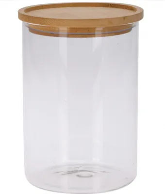 Image de Boîte de conservation alimentaire Excellent Houseware, verre/bambou, 12,5 x 17,5 cm, transparente/marron