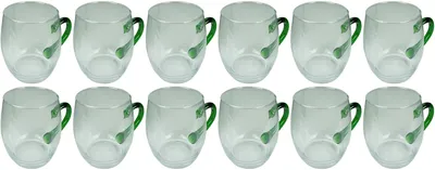 Produktbild von Novaliv 12x Weinseidel mit grünem Henkel 250 ml Weinglas geeicht Glas Weißweinglas Glühweingläser Glühweintasse  Punchgläser Teegläser mit Henkel Schorleglas