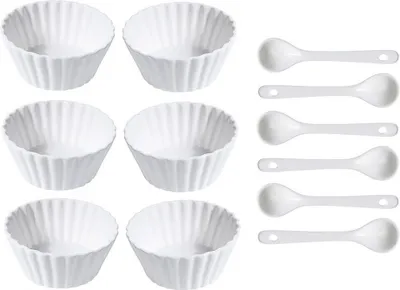 Zdjęcie produktu dla Zestaw porcelanowych miseczek z łyżeczką 12 szt. fala wąska KO-798000050