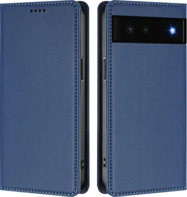 Produktbild von Handyhülle für Google Pixel 6, Kunstleder Klapphülle Stoßfeste Magnetische Hülle mit Ständer Dunkelblau
