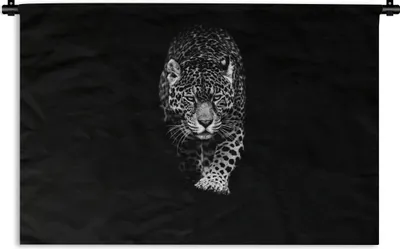 Produktbild von MuchoWow® Wandteppich Wandbehang Tiere - Schwarz - Leopard - Weiß - Wild 150x100 cm Tapisserie Dekoration Wandtuch - Waschbar - Tapisserien - Wand-Decke