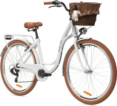 Produktbild von Goetze Mood 28 Zoll City Bike, 18 Zoll Aluminum Rahmen, 7-Gang Shimano Tourney, V-Bremse, LED-Beleuchtung, Komfortsattel, Rattankorb mit Bezug