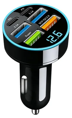 66 W Autolader USB, 6 Ports, PD & QC3.0, 12-24 V