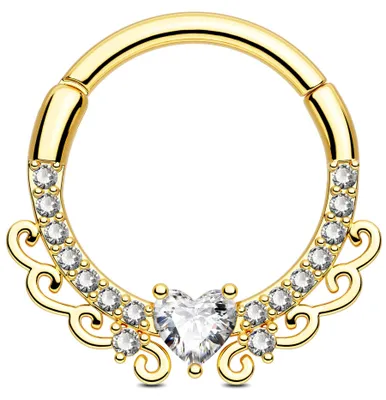 Productafbeelding van Hart Septum Ring met CZ - Stalen Neuspiercing en Helix Oorbel