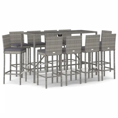 Produktbild von vidaXL 11-tlg. Gartenbar-Set mit Kissen Grau Poly Rattan