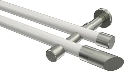 Produktbild von Interdeco Gardinenstange / Vorhangstange Weiß / Edelstahl-Optik, Typ Prestige Verano (Schräge Bicolor) ohne Ringe, 20 mm Ø 2-läufig, 100 cm