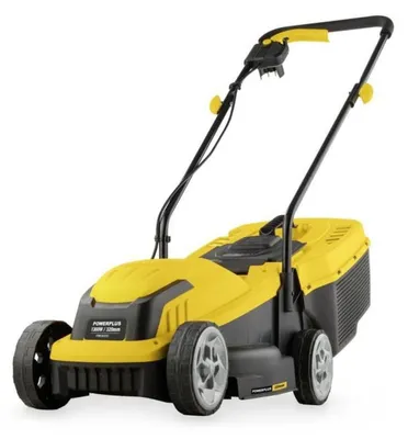 Immagine prodotto di POWERPLUS POWEG62205, tosaerba elettrico, 1300 W, larghezza di taglio 320 mm, contenitore di raccolta da 30 L, 3 posizioni di altezza di taglio (25–65 mm), corpo in alluminio