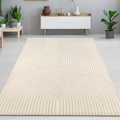 Produktbild von Designteppich creme mit Relieflinien modern & pflegeleicht Größe - 240 x 340 cm