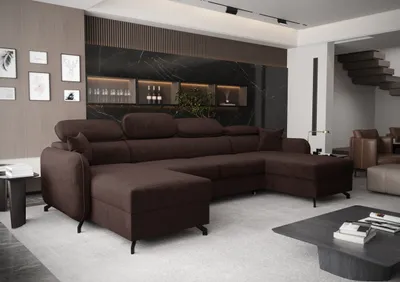 Image de AX LIVING Canapé d'angle avec fonction sommeil Ribella 5 345cm marron chocolat en forme de U