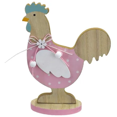 Image de Poule en bois, rose, 17 cm