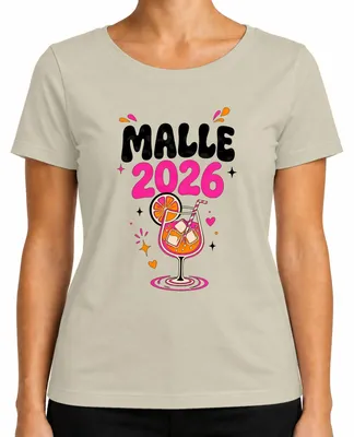Obrázok produktu pre Tričko s nápisom "Malle 2026 Mallorca Party Urlaub Cocktail Retro Mädelsabend Sommer" v prírodnej farbe, veľkosť 3XL