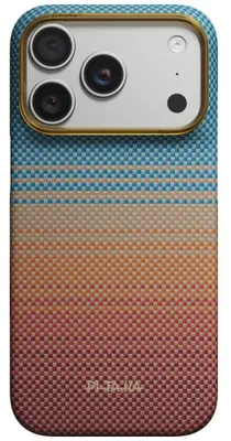 Produktbild von Aramid Handyhülle für iPhone 18 Pro / 17 Pro, PITAKA Ultra-Slim Case mit MagSafe, Orange und Blau mit Polyamid