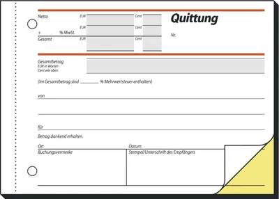 Produktbild von Formularbuch Quittung A6 selbstdurchschreibend 2x40 Blatt Packung mit 10 Stück