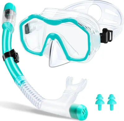 Produktbild von Snorkelset für Erwachsene - Snorkelset mit Tauchmaske - trockene Snorkel - Anti-Beschlag - Anti-Leck Tauchmaske aus gehärtetem Glas - aqua grün