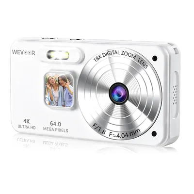 Produktbild von 4K Digitalkamera 64MP, Autofokus Kompaktkamera mit 2,8-Zoll-Bildschirm, 32GB SD-Karte, 18X Zoom & 2000mAh Akku, Reise-Fotokamera