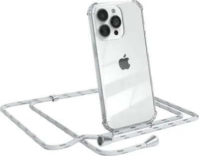 Produktbild von EAZY CASE Handykette kompatibel mit Apple iPhone 13 Pro, Handyhülle mit Umhängeband, Handykordel, Schutzhülle Clear, Band in Weiß
