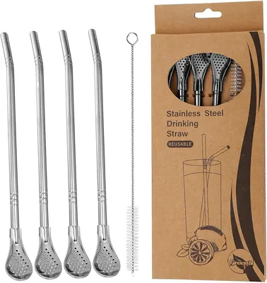 Obrázok produktu pre Sada 4 lyžičiek na nápoje z nerezovej ocele + 1 čistiaca kefka + 1 darčeková krabička