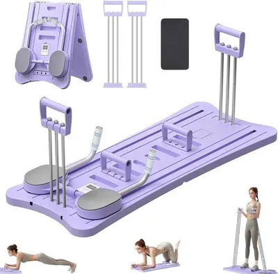 Imagen del producto de Máquina de Pilates Reformer - Tablero de Pilates - Máquina de Pilates/Reformer multifuncional para uso doméstico - Tablero de Pilates Reformer plegable con entrenador abdominal - Cable de resistencia y retorno automático - Set de máquina de Pilates Reformer