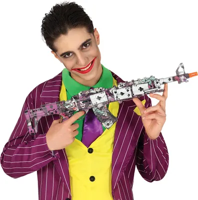 Immagine prodotto di Supereroe Giullare Pistola Halloween Clown Mr Smile Macchina Pistola Costume Accessorio Fantasia Cartoon Avventuriero Colorato Gioco Figura Carnevale Festa Articolo Giocattolo Creativo Arma, Colore: Viola