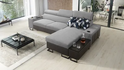 Produktbild von Kaiser Möbel s,modernes Ecksofa MELODY I MINI mit Usb und Regal Tauro/Freya Graphit/Grau Rechts