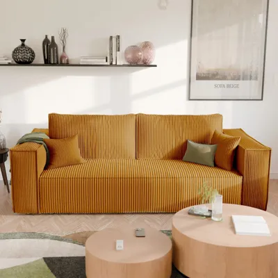 Produktbild von Schlafsofa Alpi Poso 01 Senfgelb Cord mit Schlaffunktion und Bettkasten