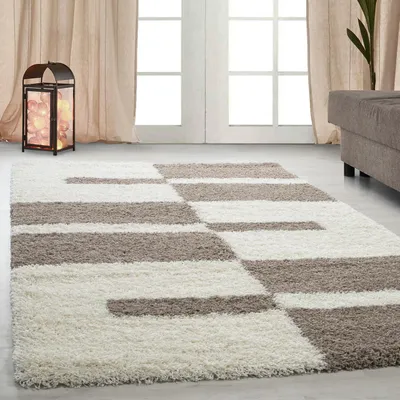 Produktbild von Carpetsale24 Teppich Hochflor Shaggy Kariert Design Teppich Wohnzimmer Flauschig Weich, Grösse: 160x230 cm