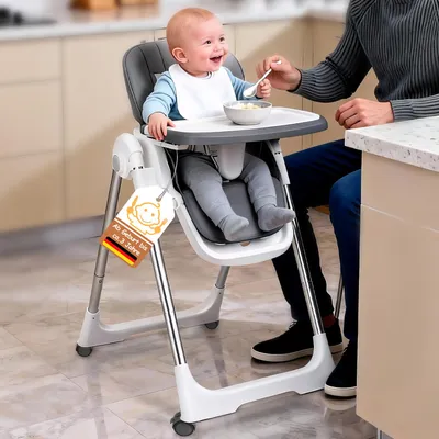 Produktbild von Verdego Kinderhochstuhl Mitwachsend, Hochstuhl Baby 8 Höhenstufen, 4 Neigungspositionen, Klappbar, Abnehmbares Tablett, 20 kg, 0-36 Monate, Grau