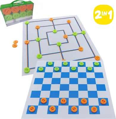Produktbild von XXL Mühle & Dame Set - Riesige Brettspielklassiker 158x158cm für drinnen & draußen - Familienspiel für alle Generationen