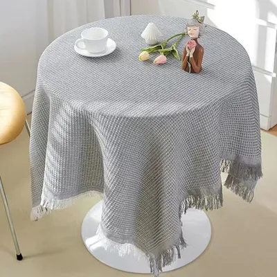 Produktbild von Rechteckige Tischdecke, 1 Stück, Polyester, Gewebt Mit Fransen, Für Landhausstil Und Esszimmer