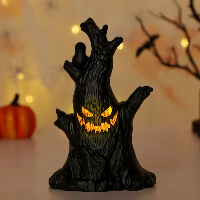 Obrázok produktu pre Halloween dekorácie peň stromu ducha s LED svetlom, Halloween peň stromu ducha postavy svietiace, LED peň stromu ducha na batérie, 1 kus