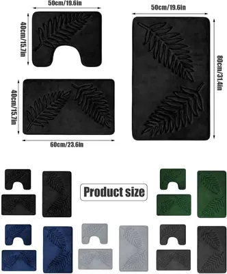 Produktbild von 3-teiliges Badezimmer Teppich Set, Antirutsch Duschmatten Set, 40×60cm Badmatte, 40×50cm WC Matte, 50×80cm
