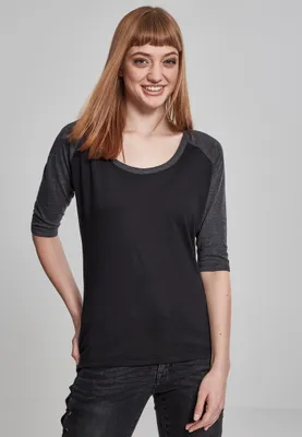 Obrázok produktu pre Urban Classics Dámske tričko 3/4 Contrast Raglan Tee Black/Charcoal-S