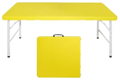Produktbild von AIORBER Höhenverstellbarer Klapptisch 125x61 cm mit Tragegriff, faltbarer Campingtisch für Garten, Camping, Party & Picknick, belastbar bis 135 kg, Gelb