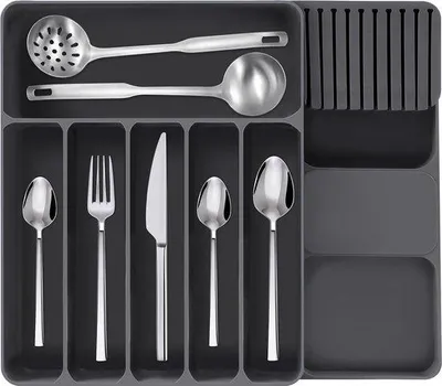Image de Rangement de cuisine, range-couverts, rangement de tiroirs, acier inoxydable, ustensile de cuisine