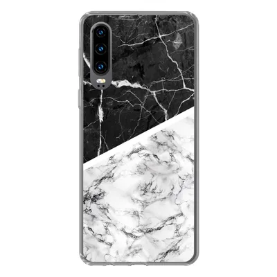 Produktbild von MuchoWow® Handyhülle Schutzhülle Hülle für Huawei P30 Marmor - Schwarz - Weiß Silikon Softcase Handy Hülle - Kartenbesitzer