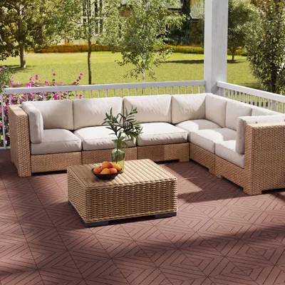 Produktbild von YZNAHRE Terrassenfliesen 11 Stück, 30x30 cm Balkon Bodenbelag Balkonfliesen mit Klicksystem Wetterfest in Holzoptik Klickfliesen Braun Terassenboden Fliesen für Balkon & Terrasse, Typ D