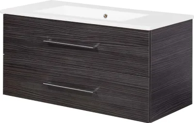 Produktbild von FACKELMANN Waschtischunterschrank inkl. Keramikbecken B.PERFEKT / Soft-Close-System / Maße (B x H x T): ca. 103 x 51 x 48 cm / Waschbeckenunterschrank & Waschtisch / Schrank: Schwarz / Becken: Weiß
