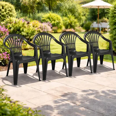 Produktbild von 4er Stapelstuhl Bistrostuhl Gartenstuhl MOJAWO Anthrazit Kunststoff