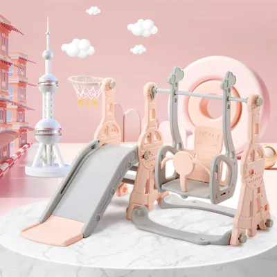 Produktbild von REMZETTA 4-in-1 Kinderspielplatz mit Rutsche, Schaukel, Leiter und Basketballkorb, Multifunktionaler Spielturm aus HDPE für Kinder von 1-6 Jahren