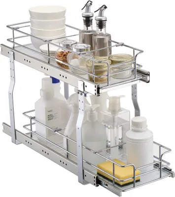 Immagine prodotto di organizzatore estraibile a 2 livelli per sotto il lavello - 215x533x385 mm - salvaspazio e funzionale - ideale per l'organizzazione della cucina