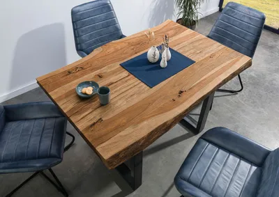 Produktbild von MASSIVMOEBEL24 Baumtisch Sheesham 140x90x77 natur sandgestrahlt / U-Beine anthrazit glänzend FREEFORM 5